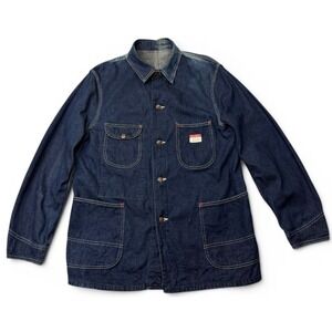 Vintage 1950s Big Mac Penney's Denim Chore Coat Sanforized 44 L Dark Indigo Blue